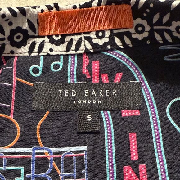 Ted Baker London Black White Floral Contrast Lightweight Short Sleeve Shirt - Picture 14 of 16